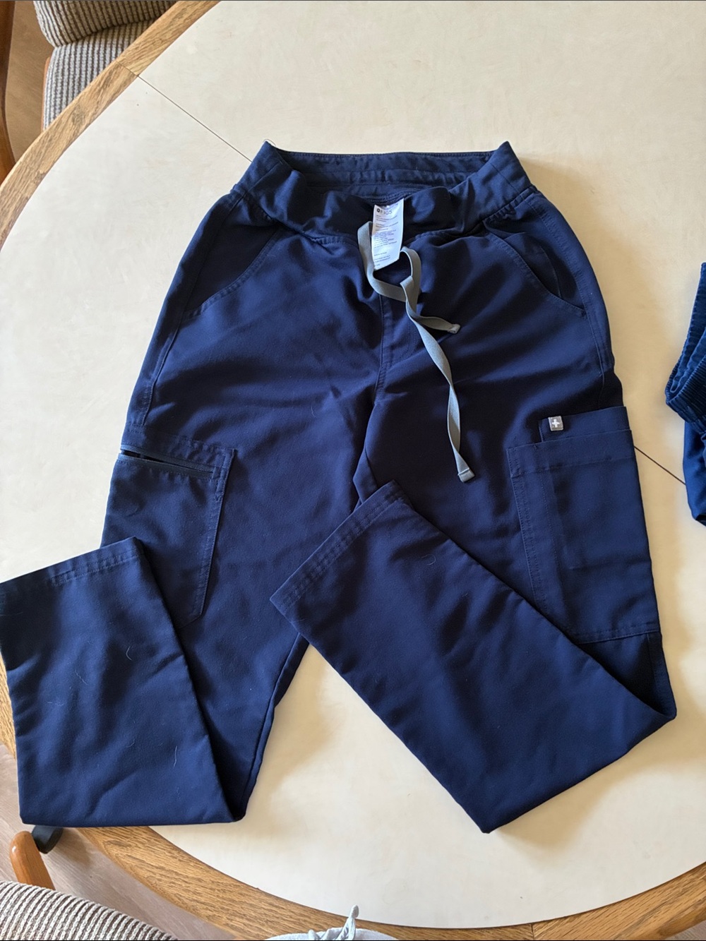Navy Blue Drawstring Cargo Scrub Pants